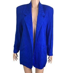 Vintage Blazer Albee Womens 11/12 Royal Blue Floral Print One Button